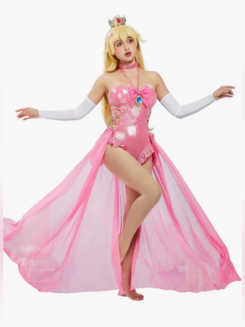 Sheer Pink Princess Swimsuit with Swim Cover-Up and Bow Detail